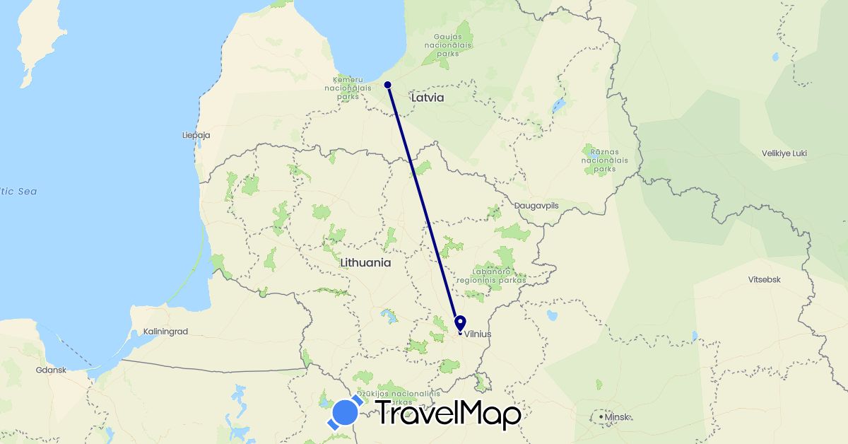 TravelMap itinerary: driving in Lithuania, Latvia (Europe)